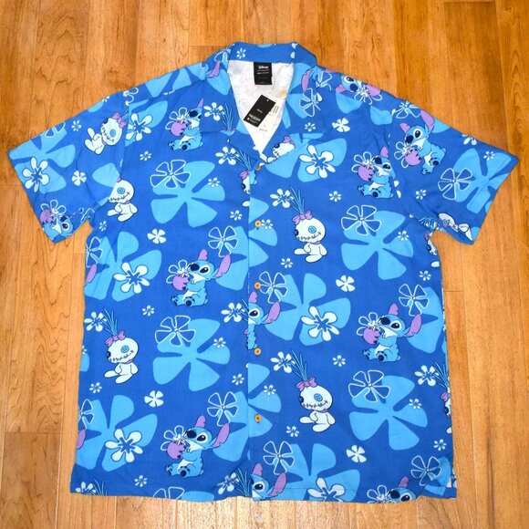 Boxlunch Other - NWT‎ Box Lunch Disney Blue Tropical Stitch Button Front Shirt Sz XL